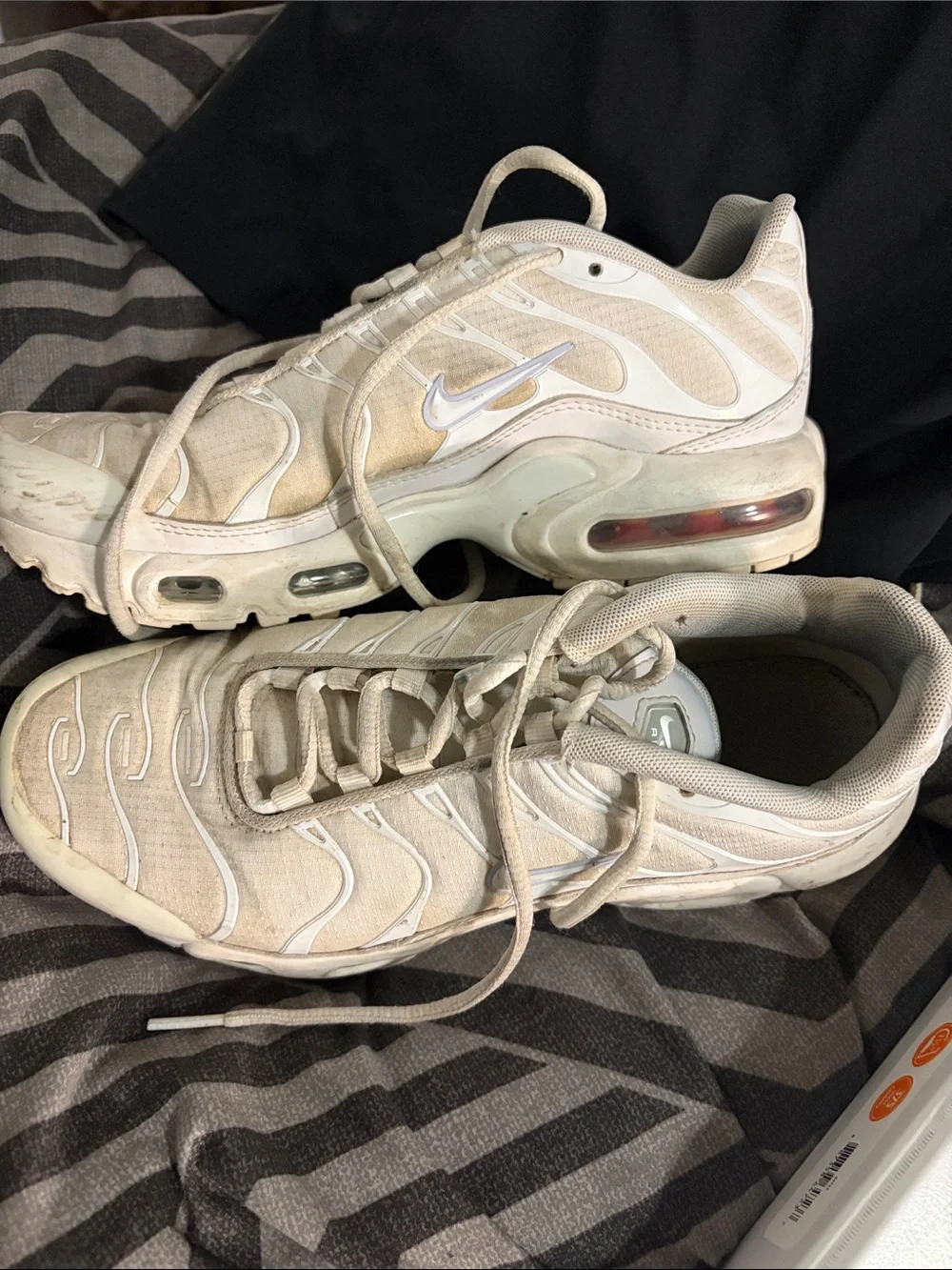 Nike White and Light Gray Air-Cushion Running Sneakers just need a good cleaning